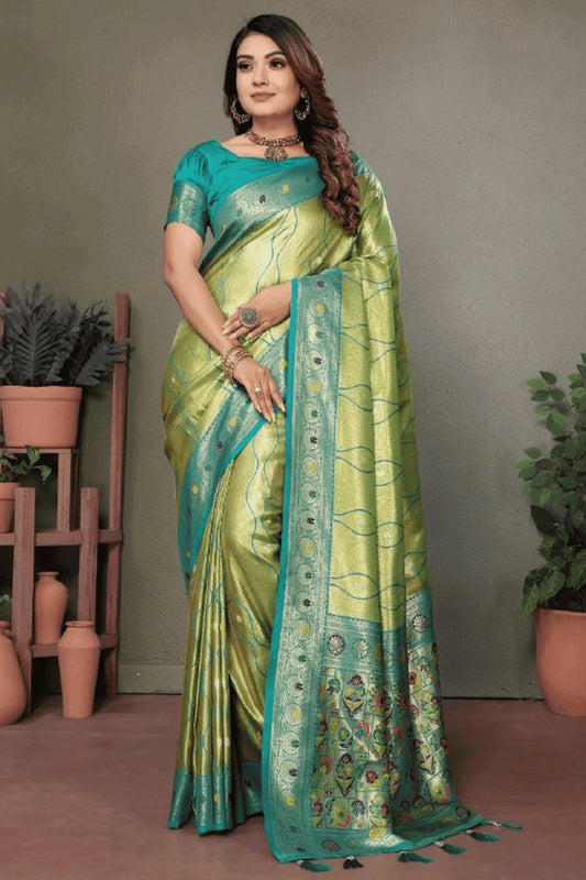 Pista Green Woven Pure Banarasi Tissue Silk Traditional Saree NCSD12510111