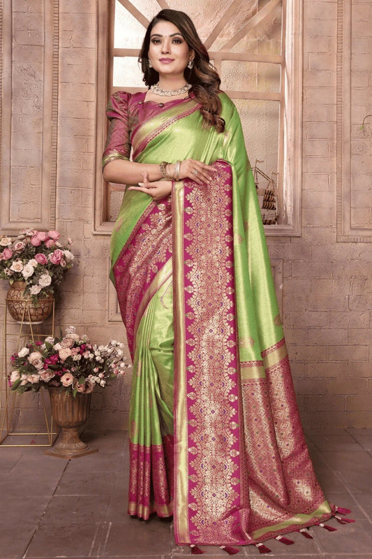 Pista Green Woven Pure Banarasi Tissue Silk Traditional Saree NCSD12510147