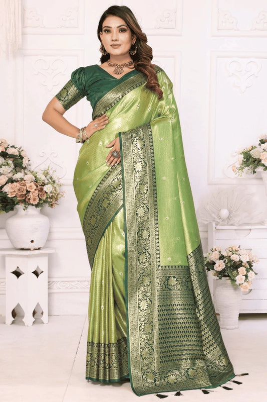 Pista Green Woven Pure Banarasi Tissue Silk Traditional Saree NCSD12510182