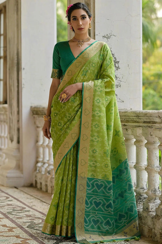 Pista Green Woven Raw Silk Saree NCSD12610147