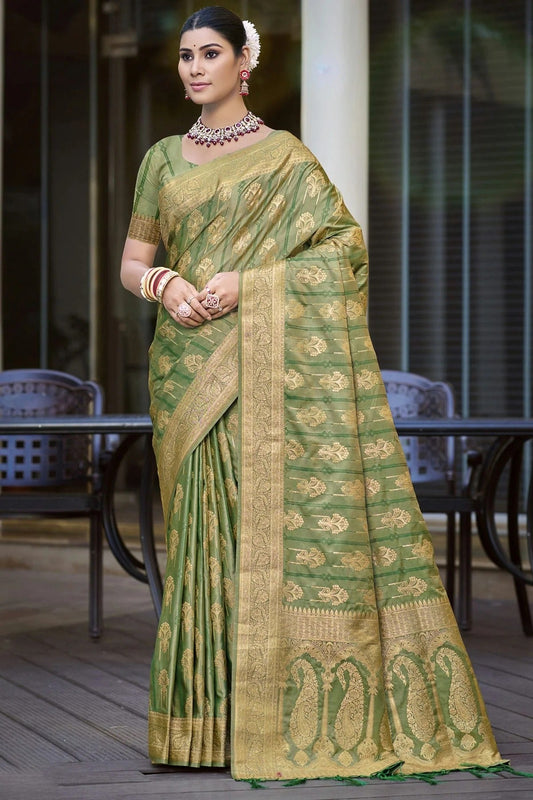 Pista Green Woven Satin Silk Traditional Saree NCSD11010205