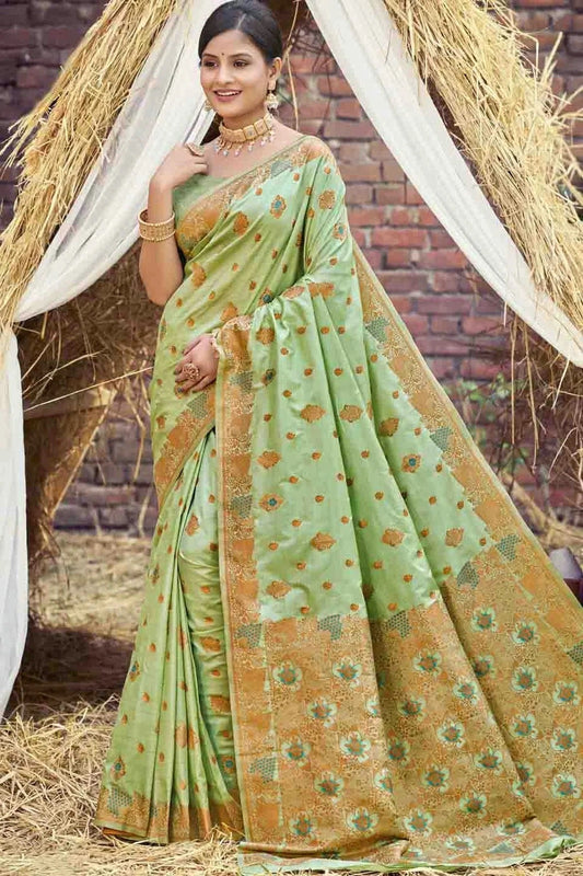 Pista Green Woven Silk Traditional Saree NCSD11010133