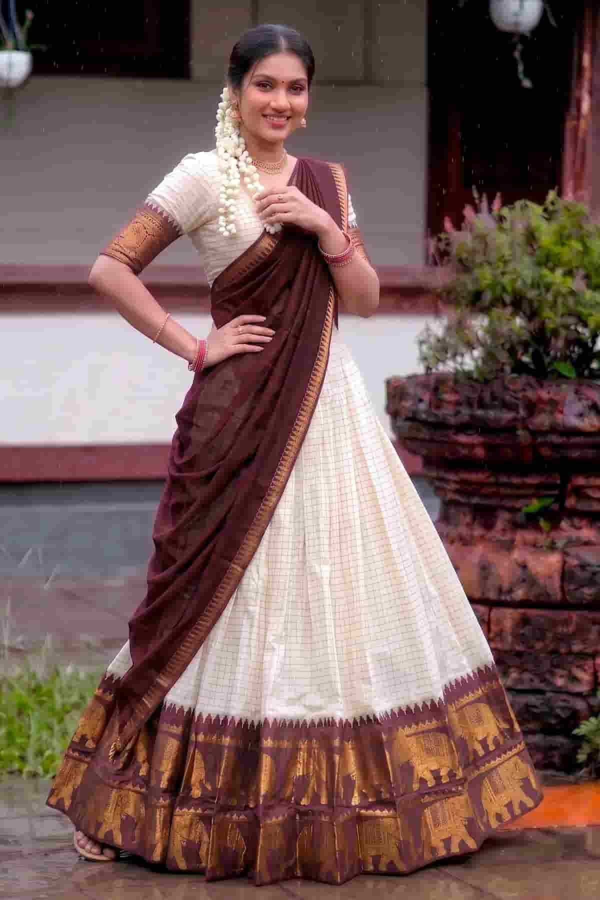 Poly Cotton Zari Woven Work Stitched Lehenga Choli In Brown Colour NCLD1300019