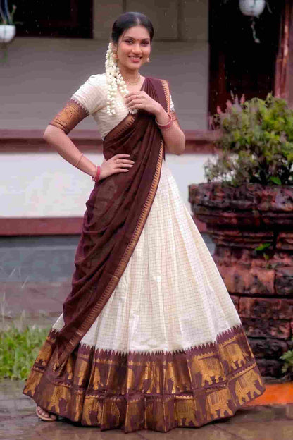 Poly Cotton Zari Woven Work Stitched Lehenga Choli In Brown Colour NCLD1300019