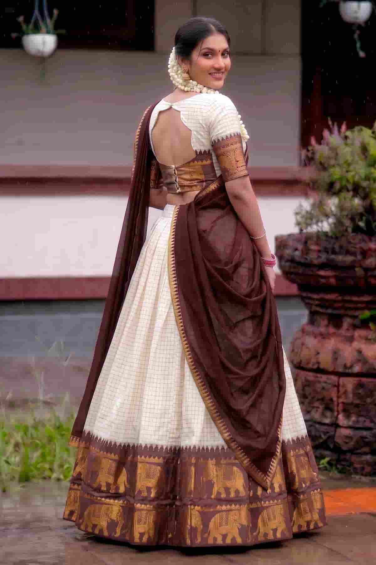 Poly Cotton Zari Woven Work Stitched Lehenga Choli In Brown Colour NCLD1300019