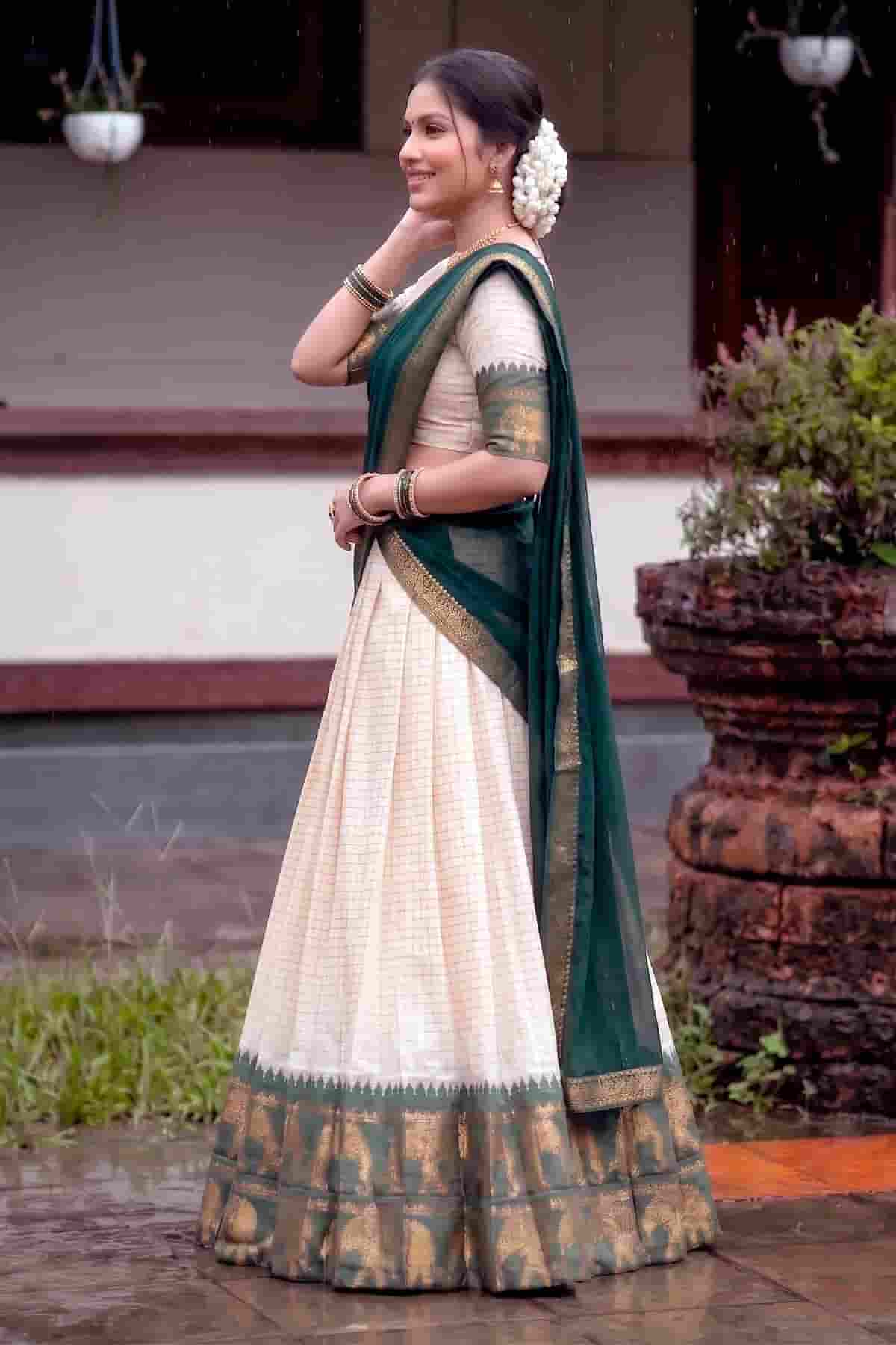 Poly Cotton Zari Woven Work Stitched Lehenga Choli In Green Colour NCLD1300017