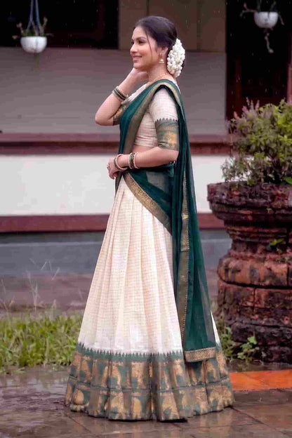 Poly Cotton Zari Woven Work Stitched Lehenga Choli In Green Colour NCLD1300017
