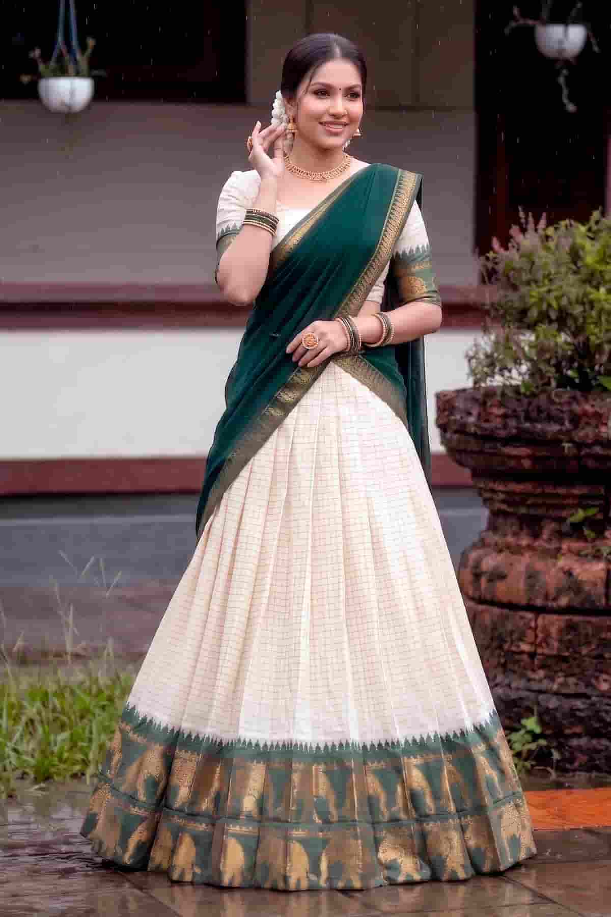 Poly Cotton Zari Woven Work Stitched Lehenga Choli In Green Colour NCLD1300017