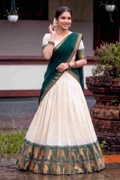 Poly Cotton Zari Woven Work Stitched Lehenga Choli In Green Colour NCLD1300017