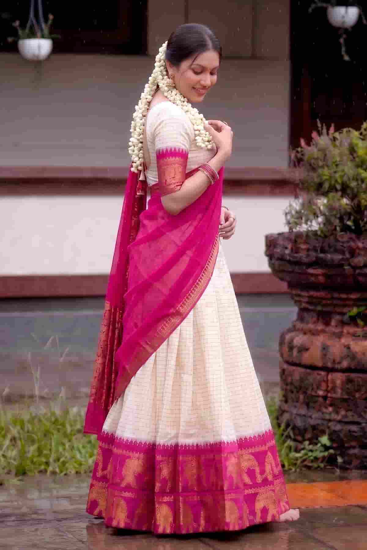 Poly Cotton Zari Woven Work Stitched Lehenga Choli In Pink Colour NCLD1300018