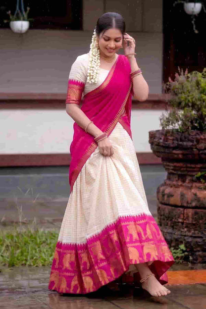 Poly Cotton Zari Woven Work Stitched Lehenga Choli In Pink Colour NCLD1300018