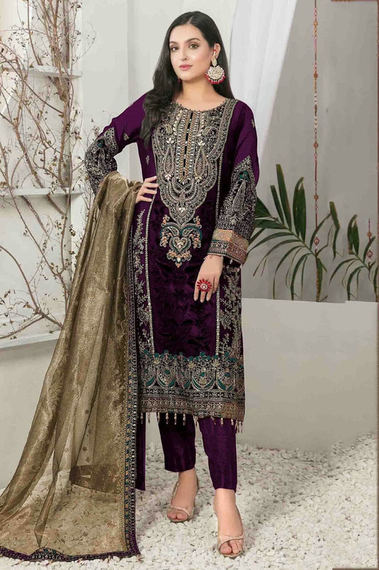 Purple 9000 Velvet Pakistani Suit NCSM11410138