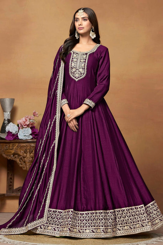 Purple Anarkali SuitArt Silk Semi Stitched  NCSM10510228