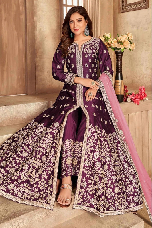 Purple Art Silk Pant Style Suit NCSM10510338
