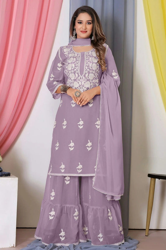 Purple Bamber Georgette Sharara Suit NCSM11112409