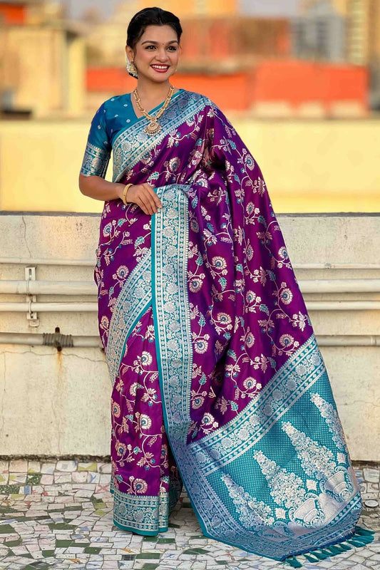 Purple Banarasi Silk Meenakari Traditional Saree NCSD11110448