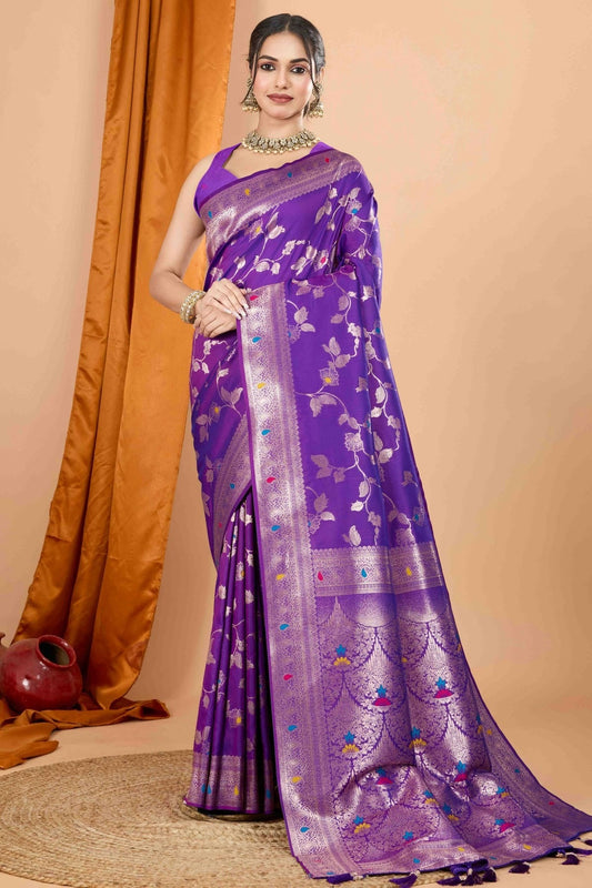 Purple Banarasi Silk Woven Traditional Saree NCSD11110459