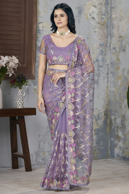 Purple Butterfly Net Designer Saree NCSD11111223