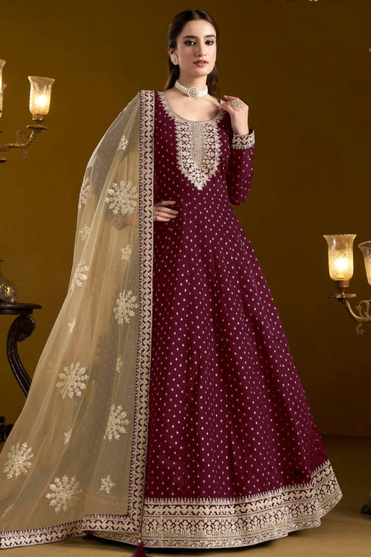 Purple Chanderi Butti Semi Stitched Anarkali Suit NCSM10510161