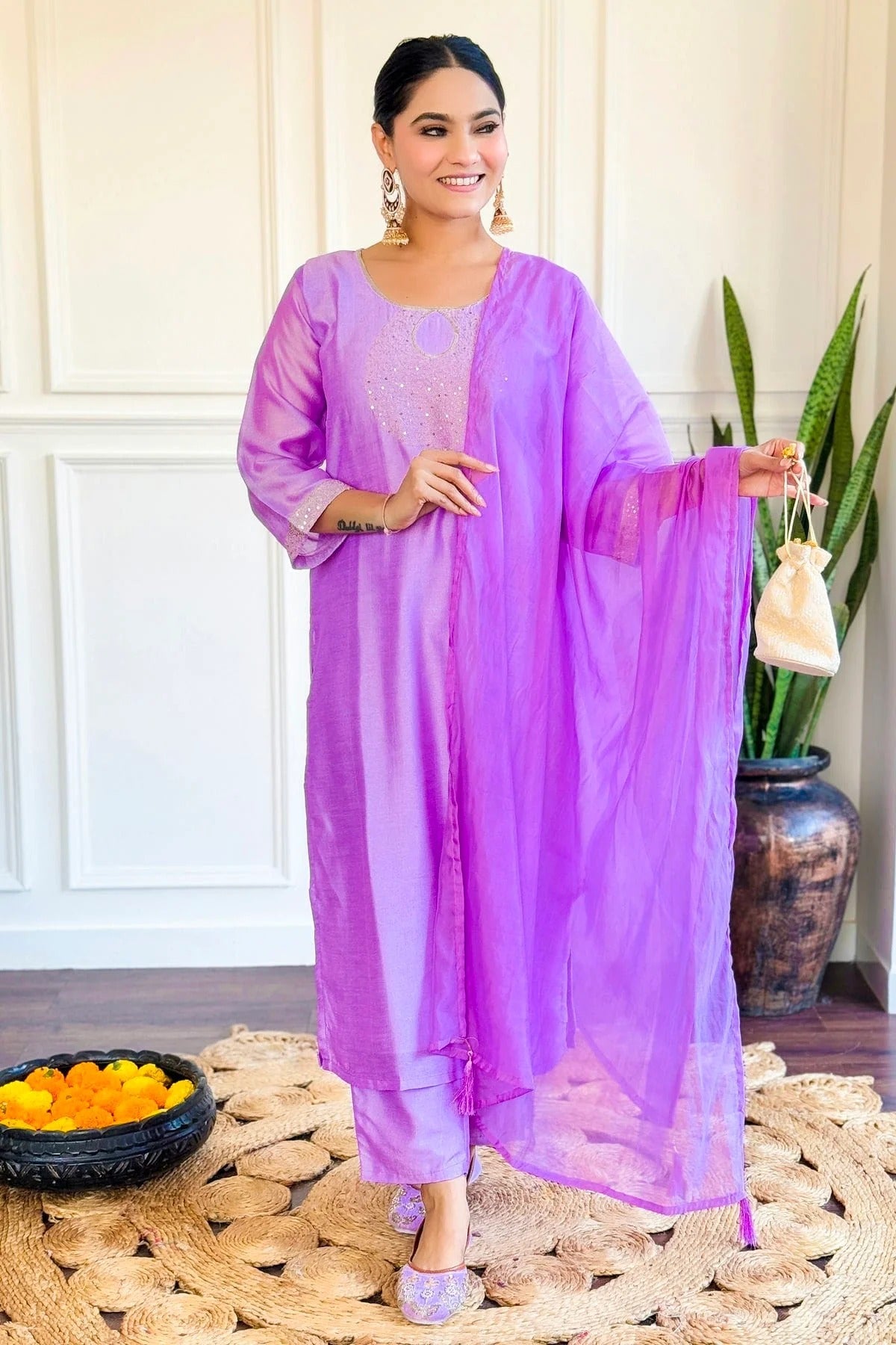Purple Chanderi Stitched Salwar Suit NCSS11111896