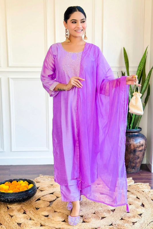Purple Chanderi Stitched Salwar Suit NCSS11111896