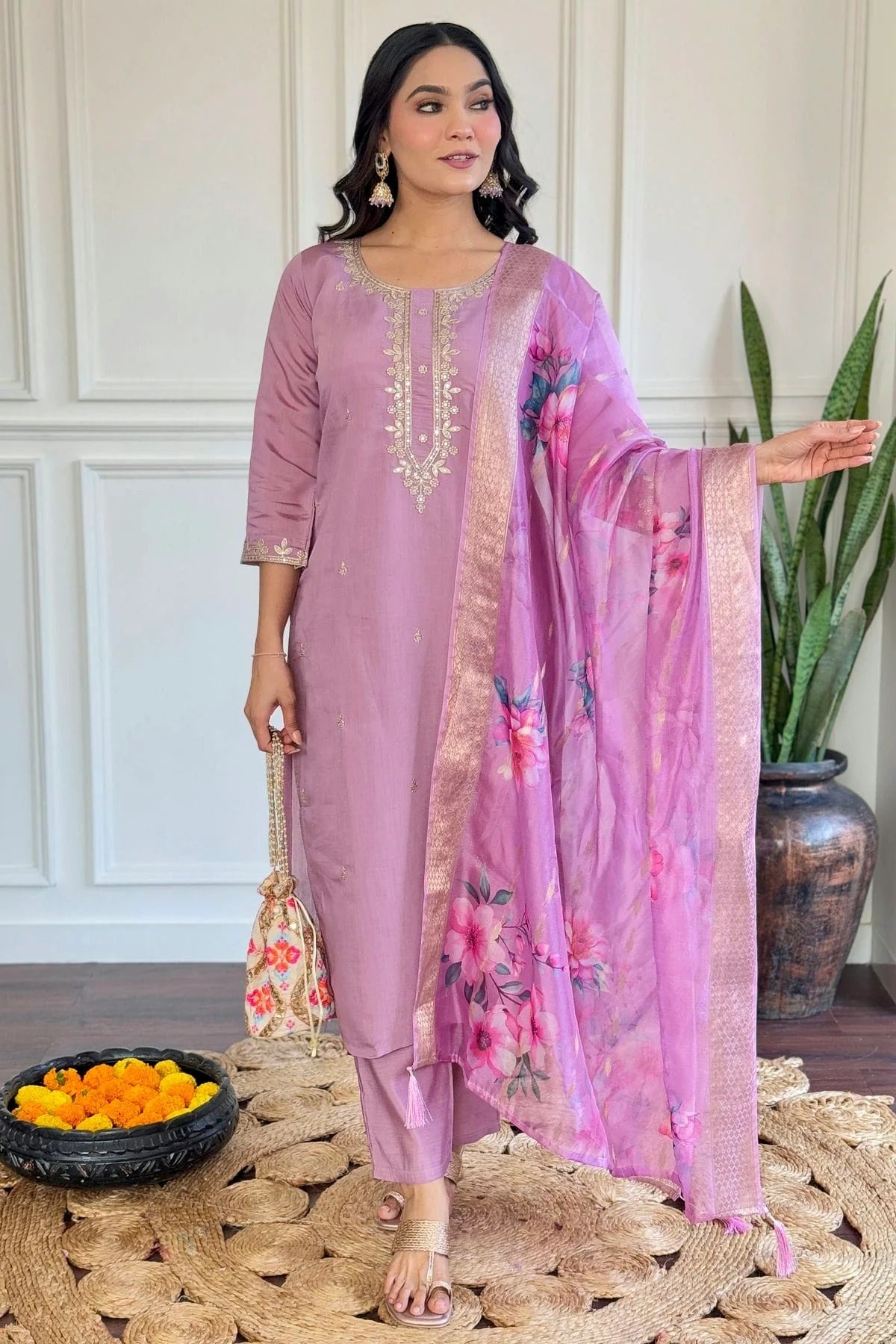 Purple Chanderi Stitched Salwar Suit NCSS11111900