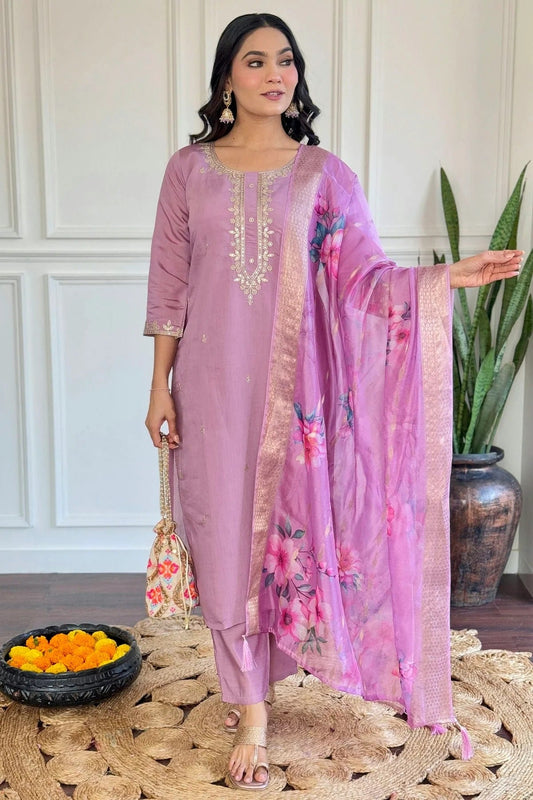 Purple Chanderi Stitched Salwar Suit NCSS11111900