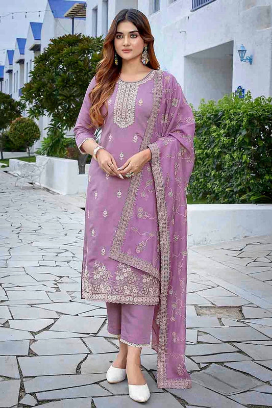 Purple Chanderi Stitched Suit NCSS11110649