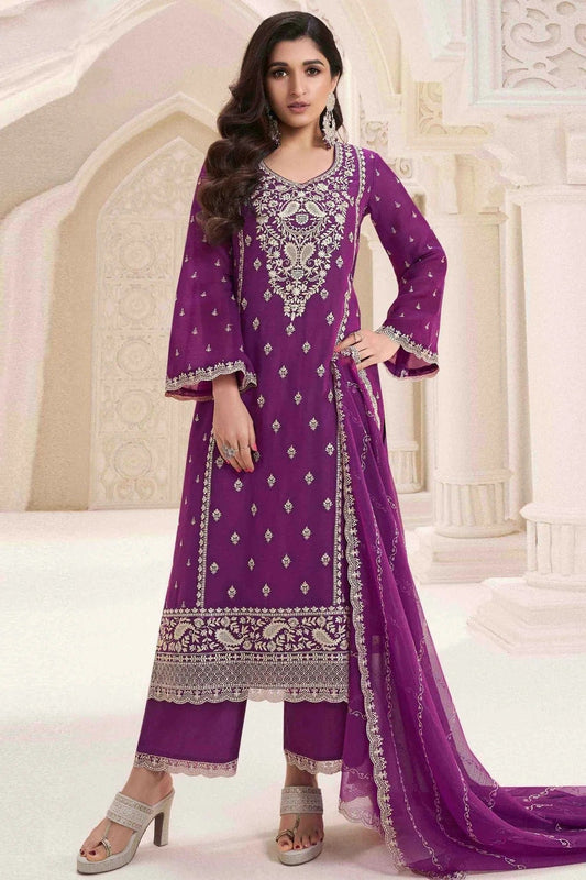 Purple Chiffon Palazzo Pant Suit NCSM11110767