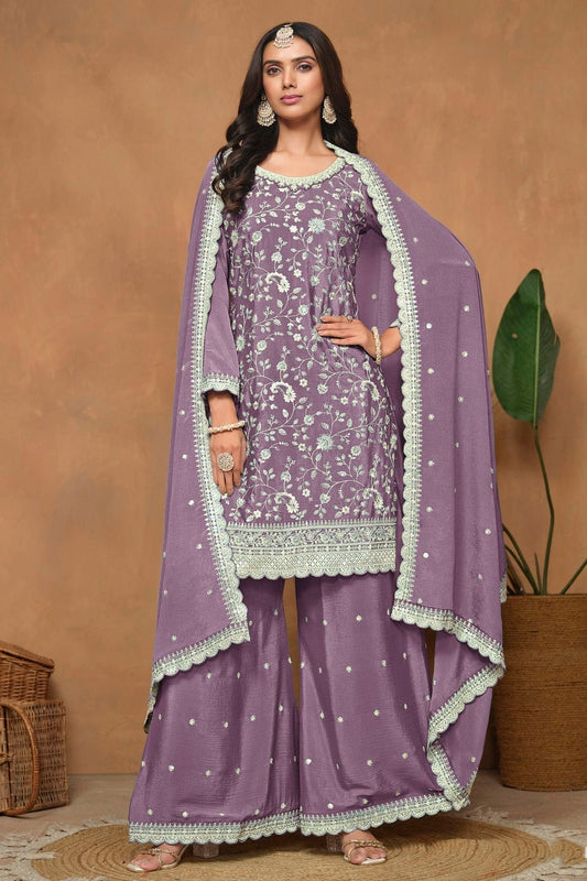 Purple Chinon Palazzo Pant Suit NCSM10510203