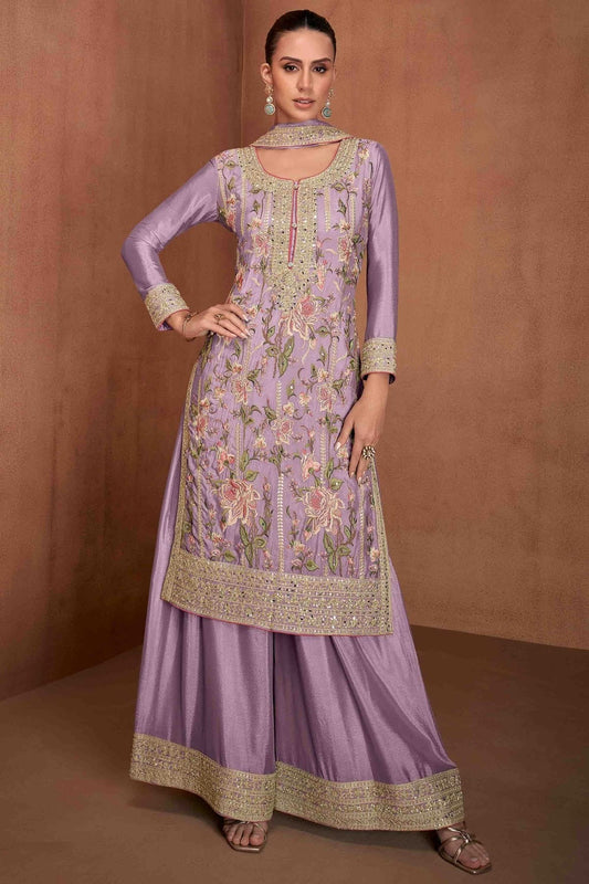 Purple Chinon Palazzo Pant Suit NCSM11110879