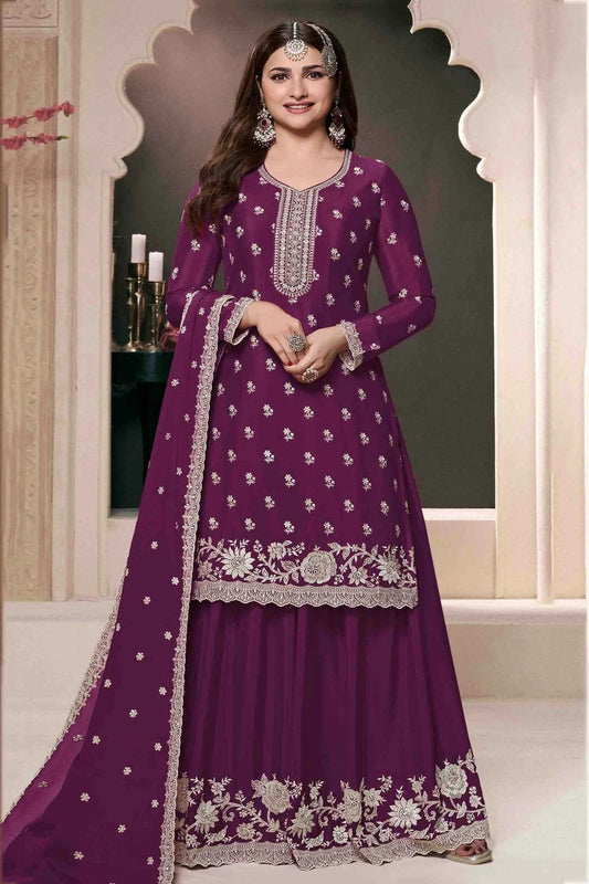 Purple Chinon Palazzo Pant Suit NCSM11410109