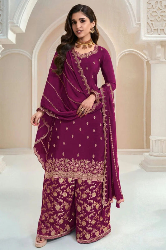 Purple Chinon Palazzo Pant Suit NCSM11410366