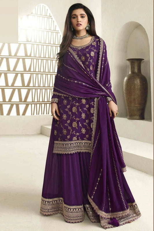 Purple Chinon Sharara Suit NCSM11112341