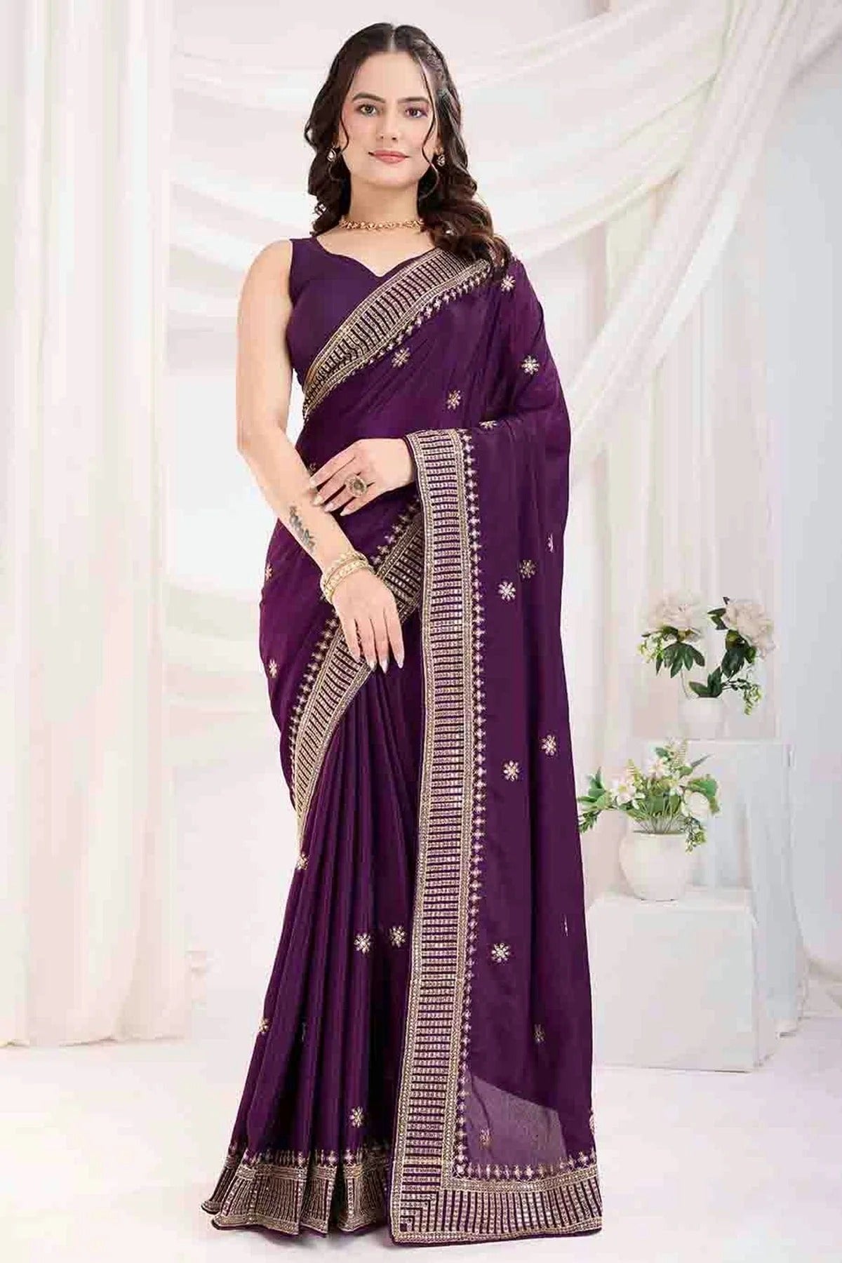 Purple Chinon Silk Designer Saree NCSD11110944