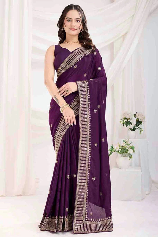 Purple Chinon Silk Designer Saree NCSD11110944