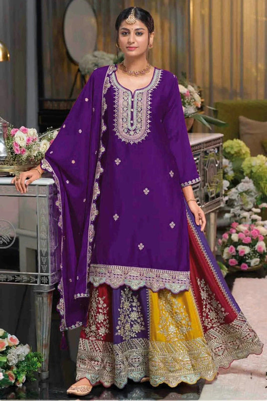 Purple Chinon Stitched Lehenga Suit NCSS11410209