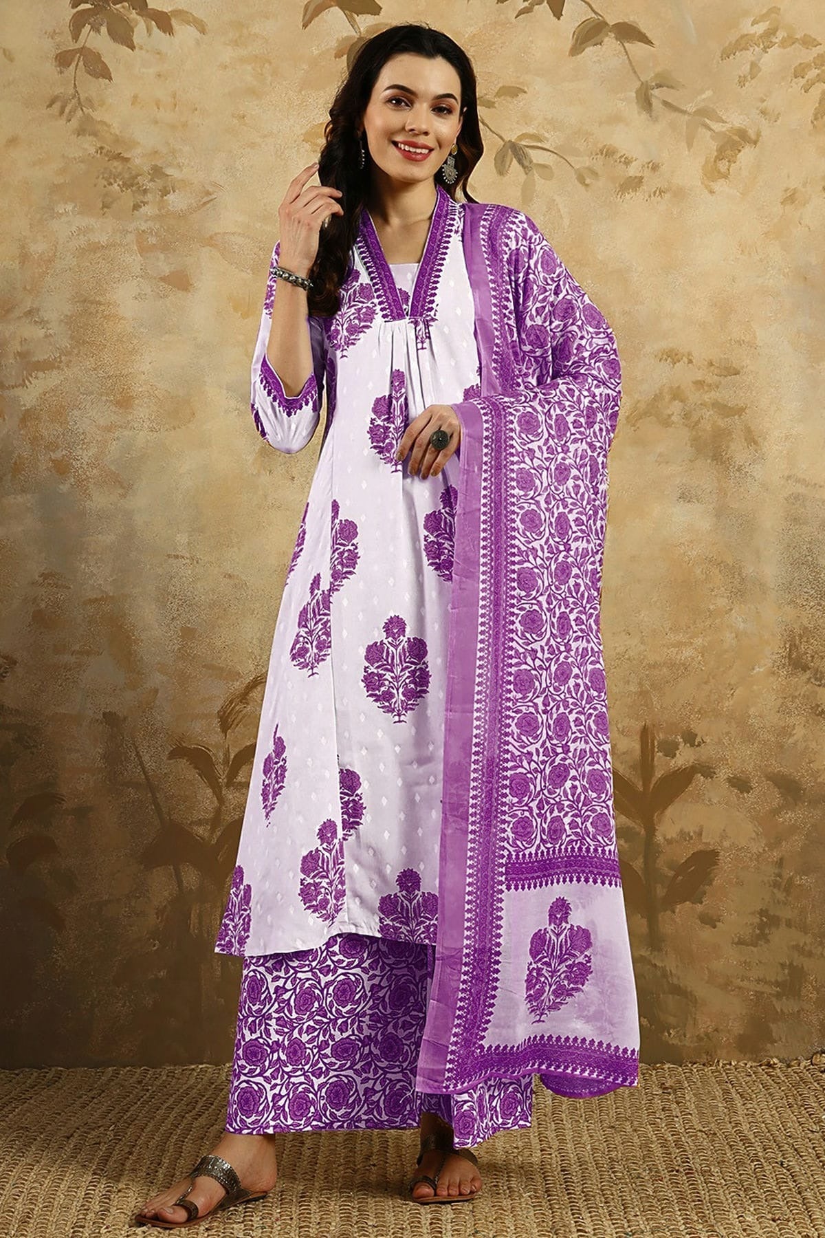 Purple Cotton Blend Stitched Salwar Suit NCSS11111606