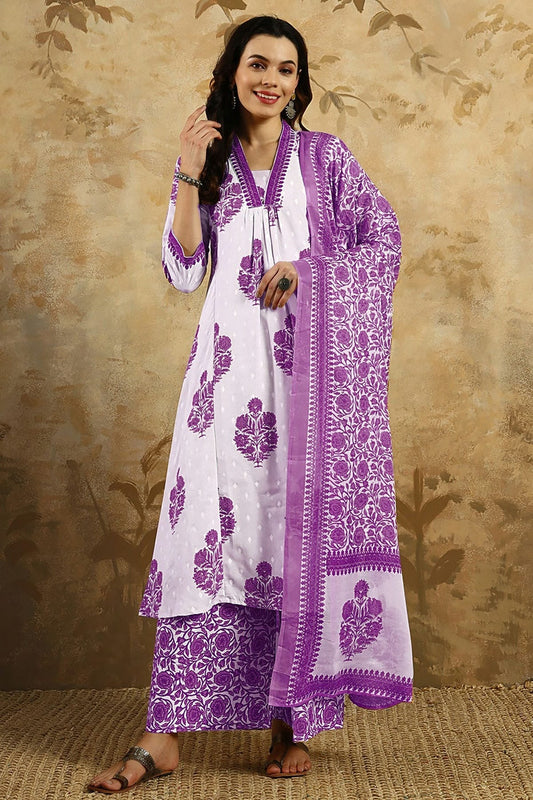 Purple Cotton Blend Stitched Salwar Suit NCSS11111606