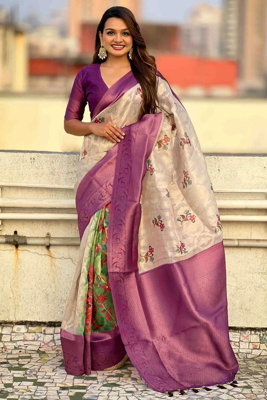 Purple Cotton Linen Traditional Saree NCSD11110937