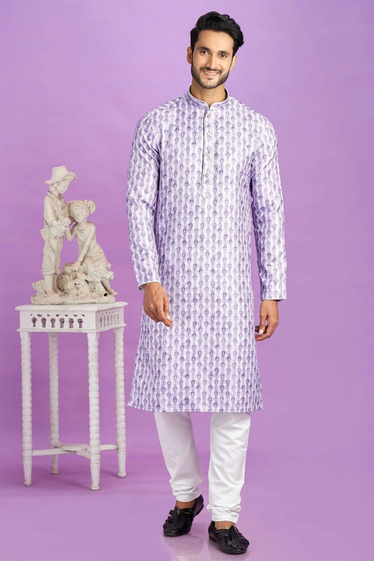 Purple Cotton Pintex Kurta Pajama NCKP12310184