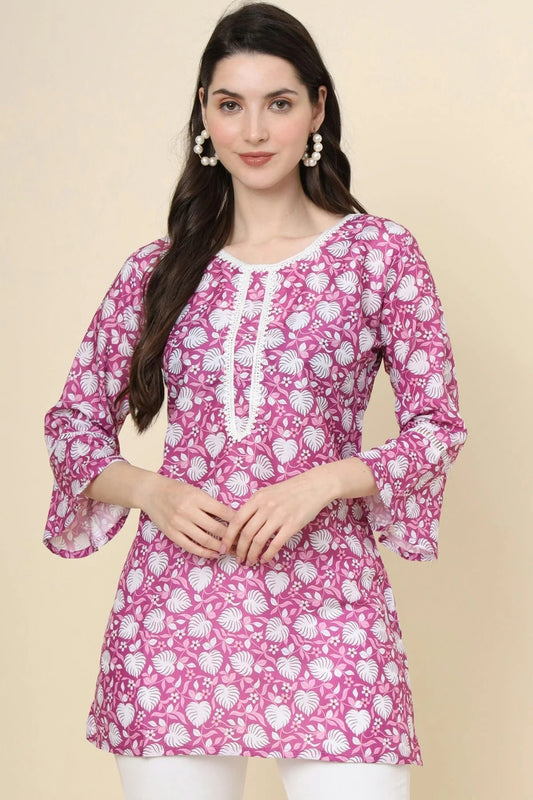 Purple Cotton Printed Readymade Top  NCTP11112301