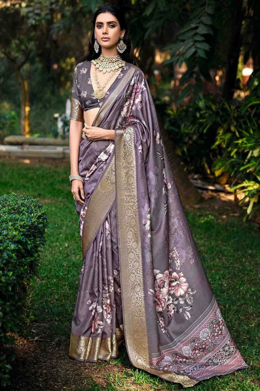 Purple Cotton Silk Digital Floral Printed Saree NCSD11110240