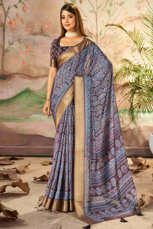 Purple Dola Silk Printed Saree NCSD11110298