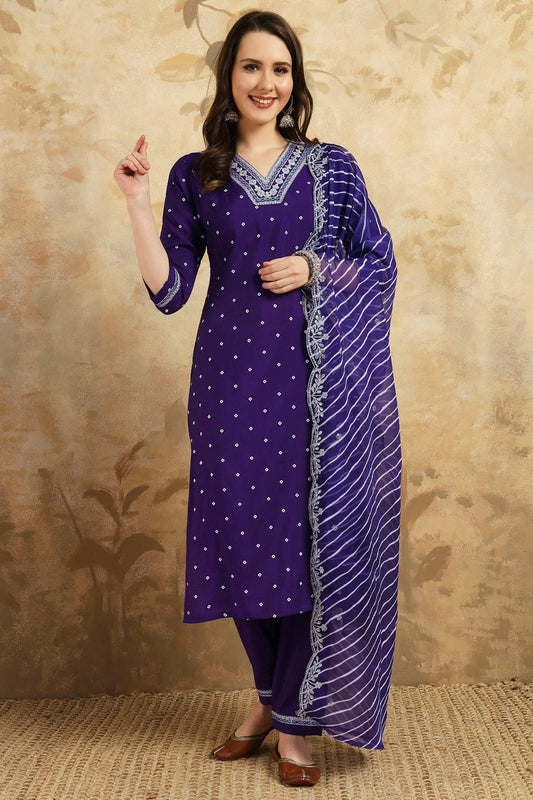 Purple Embroidery Chanderi Silk Stitched Suit NCSS11111287
