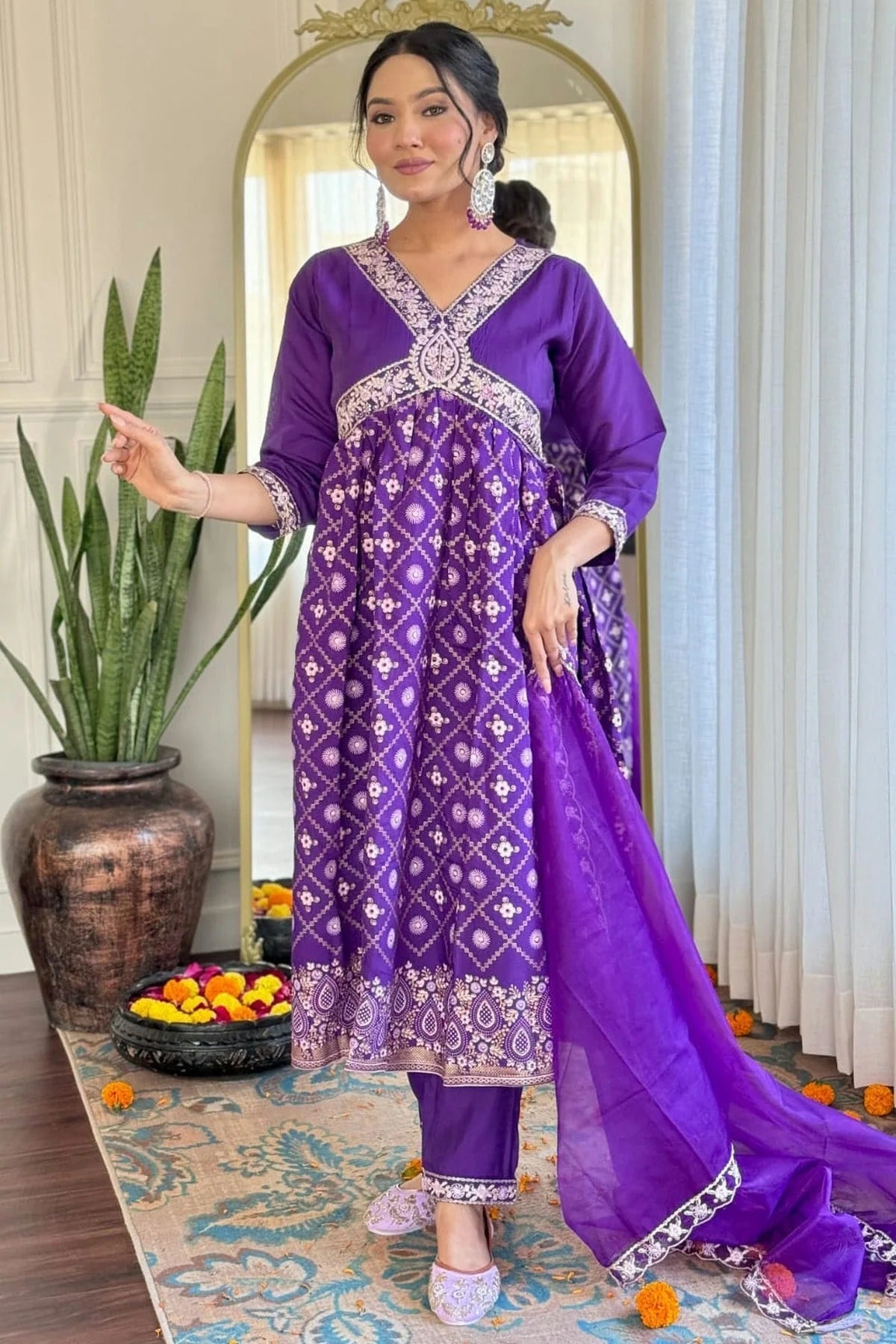 Purple Embroidery Chanderi Silk Stitched Suit NCSS11111289