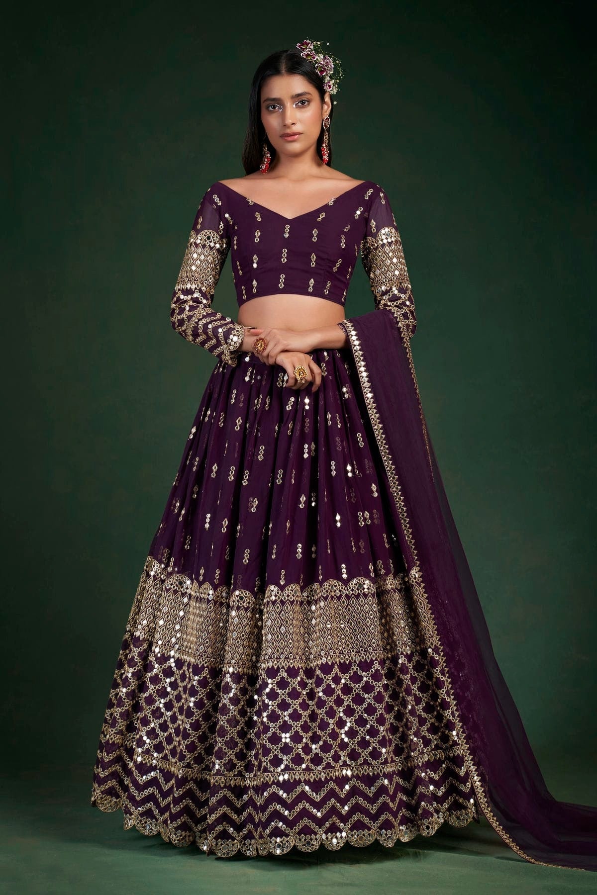 Purple Embroidery Georgette Lehenga Choli NCLD10810258