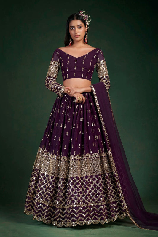 Purple Embroidery Georgette Lehenga Choli NCLD10810258