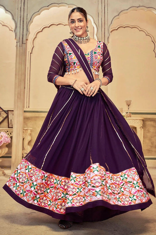 Purple Embroidery Georgette Navratri Lehenga  NCLD11710174