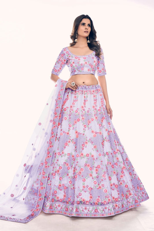 Purple Embroidery Soft Net Lehenga Choli NCLD10810283